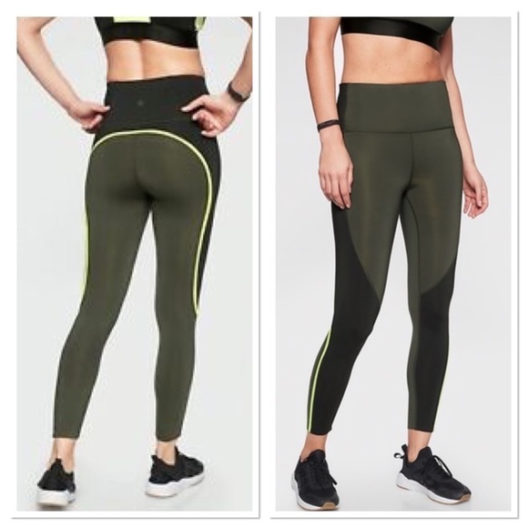 Athleta Spar Colorblock 7/8 Tight Green Black - Picture 1 of 8
